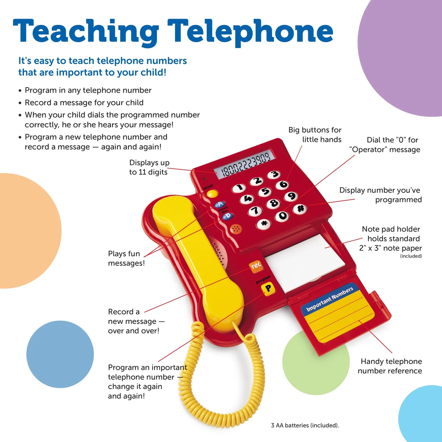 Teaching Telephone, Toy Telephone, Phone for Preschool Kids, Ages 3 +