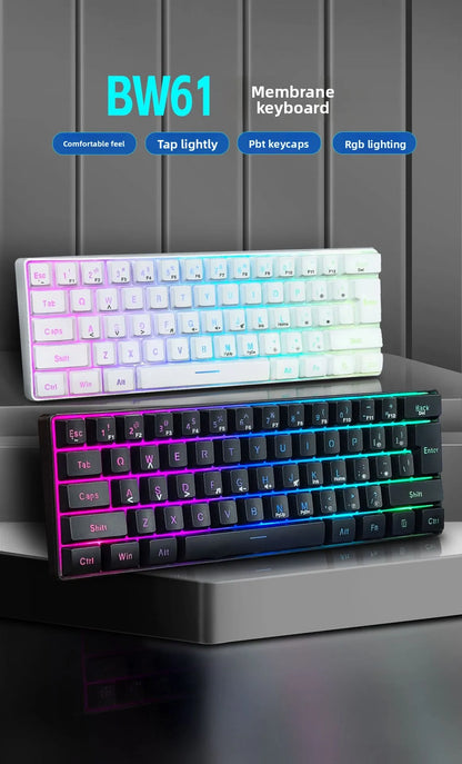 Teclado RGB Gamer 60% Keyboard Ergonomic Mini PC White Computer Keyboard Portable Backlit USB Wired Black Clavier Ordinateur