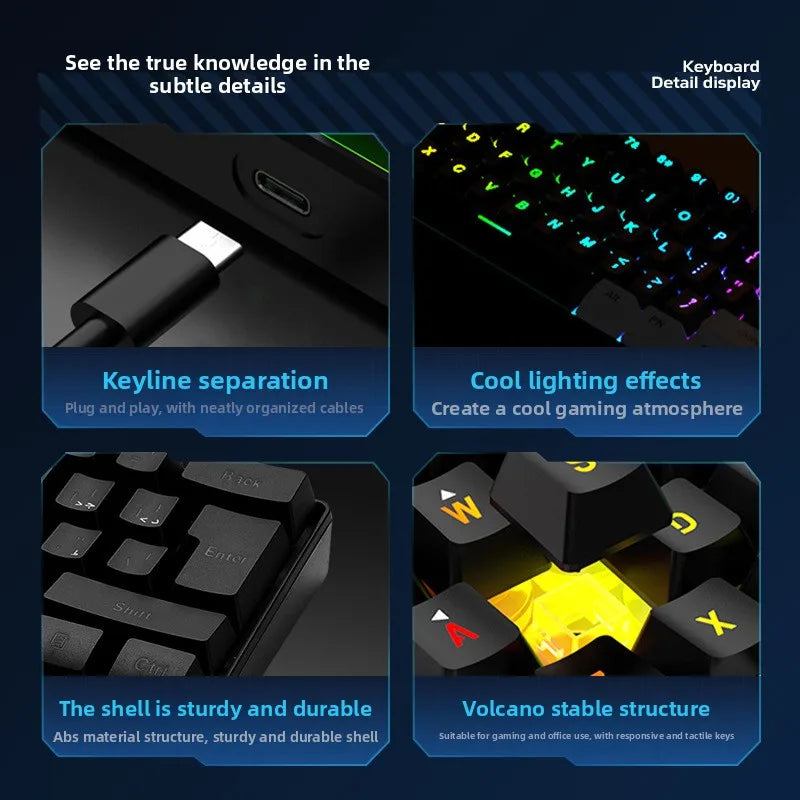 Teclado RGB Gamer 60% Keyboard Ergonomic Mini PC White Computer Keyboard Portable Backlit USB Wired Black Clavier Ordinateur