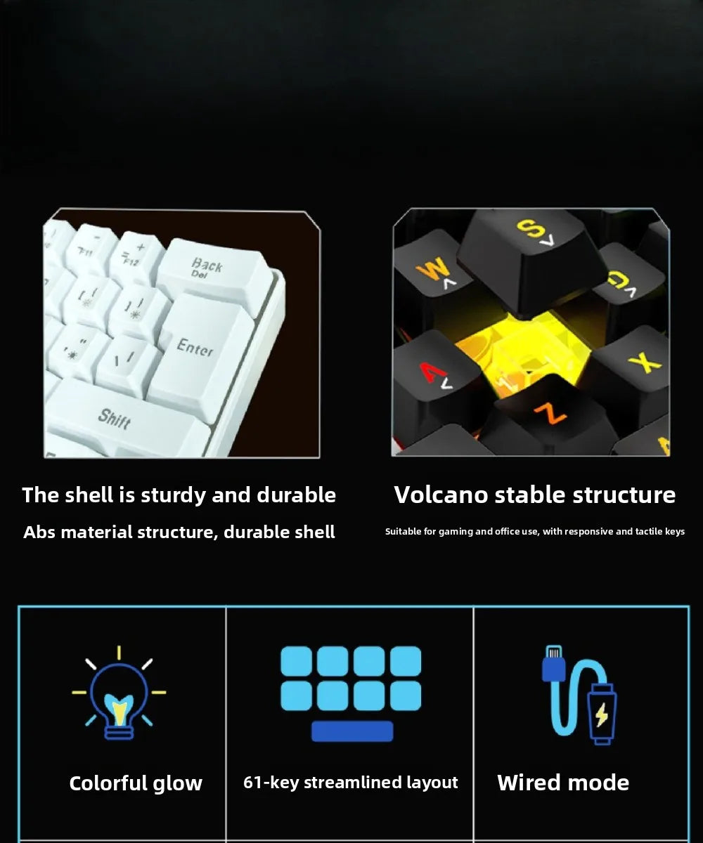 Teclado RGB Gamer 60% Keyboard Ergonomic Mini PC White Computer Keyboard Portable Backlit USB Wired Black Clavier Ordinateur