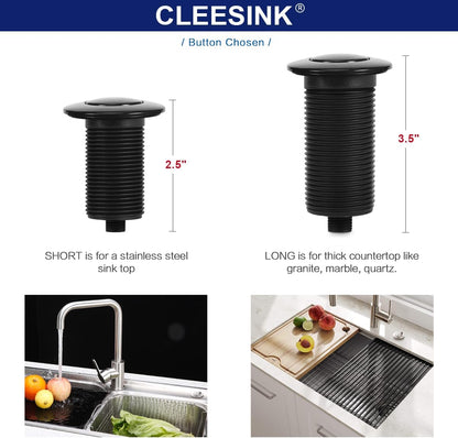 Garbage Disposal Switch, Cordless Air on off Kit for Food Waste Disposer, Black, SHORT 2.5" Sink Top Push Button by
