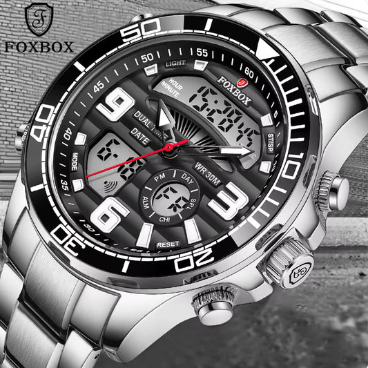 FOXBOX Montre Quartz Double Affichage Homme – Style Luxe