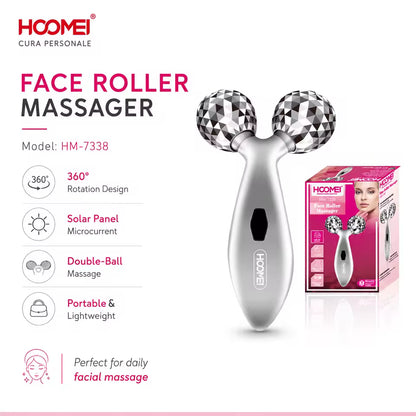 | Masseur Facial Solaire 3D HOOMEI HM-7338 – Microcourant & Double Rouleau 360°