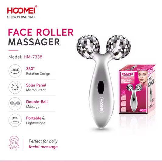 | Masseur Facial Solaire 3D HOOMEI HM-7338 – Microcourant & Double Rouleau 360°