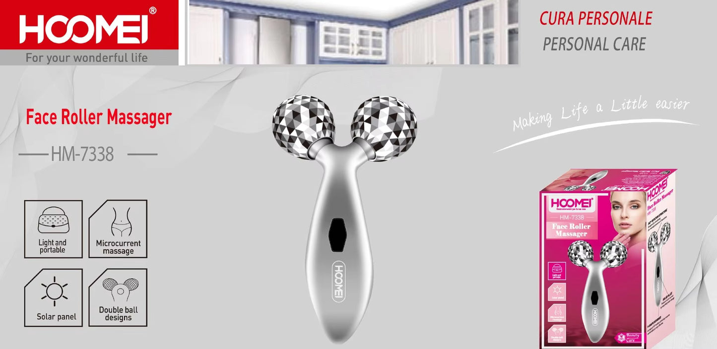 | Masseur Facial Solaire 3D HOOMEI HM-7338 – Microcourant & Double Rouleau 360°