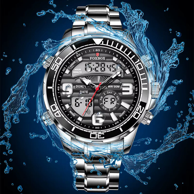 FOXBOX Montre Quartz Double Affichage Homme – Style Luxe