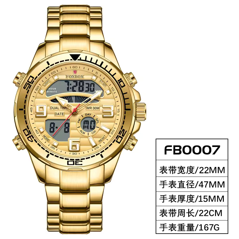 FOXBOX Montre Quartz Double Affichage Homme – Style Luxe