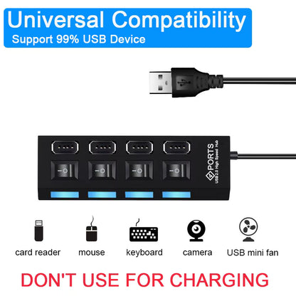 HUB USB 2.0 Multi-Ports avec Interrupteur LED – Pour PC & Laptop