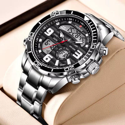 FOXBOX Montre Quartz Double Affichage Homme – Style Luxe