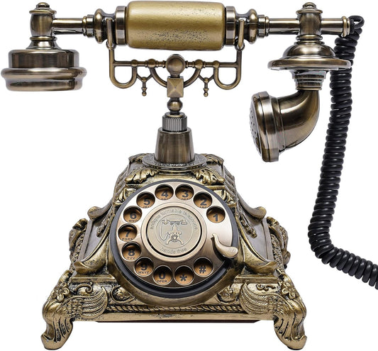 Vintage Telephone, Retro Rotary Dial Telephone, Corded Old Fashion Antique Landline Telephone Decor, Antique Phone for Home Office Hotel Decoration (Bronze)
