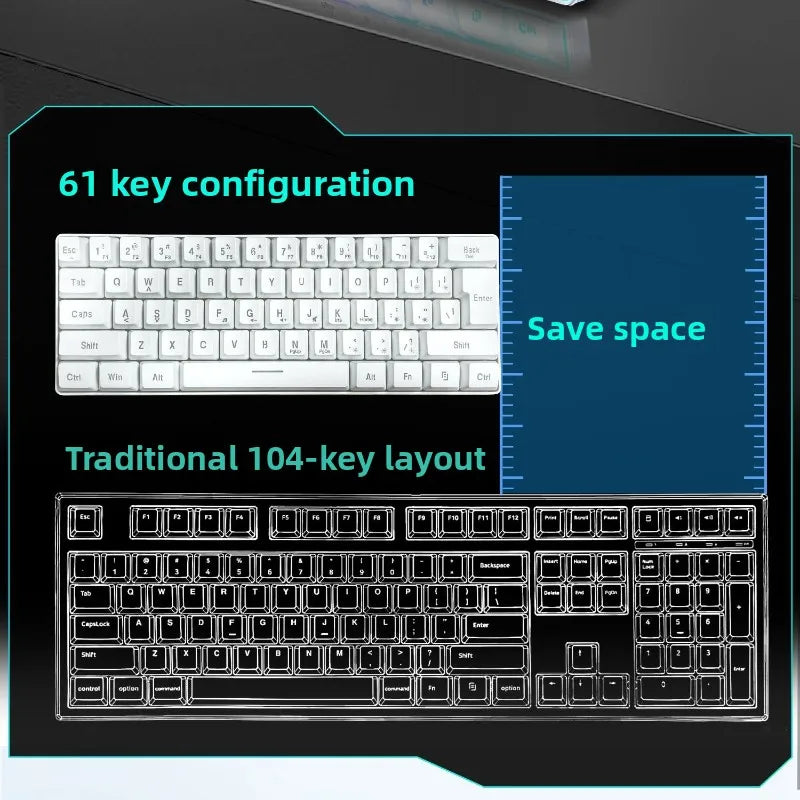 Teclado RGB Gamer 60% Keyboard Ergonomic Mini PC White Computer Keyboard Portable Backlit USB Wired Black Clavier Ordinateur